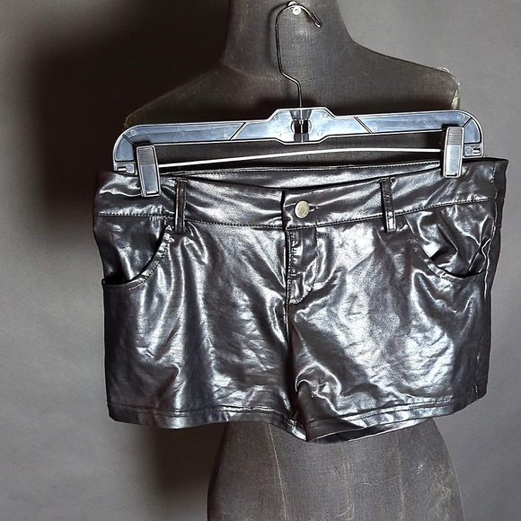 Faux Leather Black Booty Shorts - Picture 1 of 2